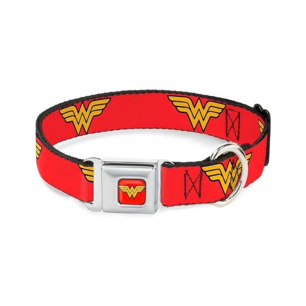 Dog Collar with Wonder Woman Logo Red Buckle 1 Inch Wide