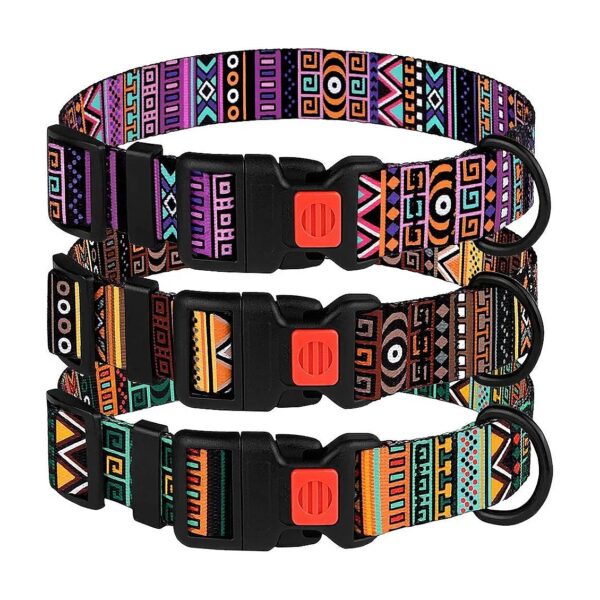 Dog Collars with Aztec Pattern and Adjustable Neck Size for Small to Large Dogs