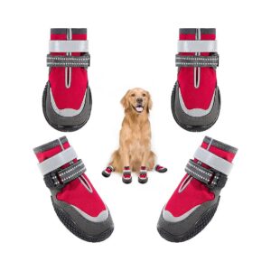 Dog Comfort Boots for Small Dogs with Reflective Strips and Anti-Slip Rubber Soles 4 Pack