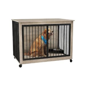 Dog Crate Furniture with 4 Wheels and Lockable Casters for Stable Placement