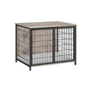 Dog Crate Furniture with Cushion and Rustic End Table for Small to Large Dogs