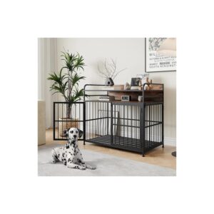 Dog Crate Furniture with Metal Frame and Wood Tabletop for Large and Medium Dogs