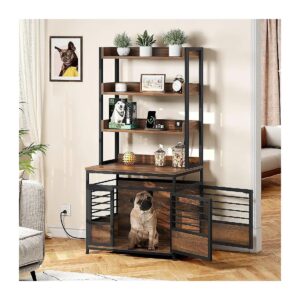 Dog Crate Furniture with Storage Shelves and Cheap Power Outlets for Convenient Pet Care