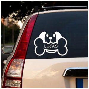 Dog Decal with Bone for Car Bumper and Windows - Premium Vinyl Waterproof Decal