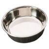 Dog Dish with Basket Weave Design for Large Breeds featuring 15 oz Stainless Steel Bowl