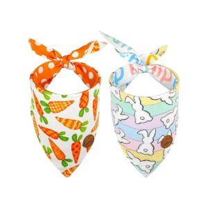 Dog Easter Bandanas 2 Pack Adjustable Triangle Scarves Polka Dots Bunnies Carrots Designs