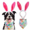 Dog Easter Costume and Egg Bandana Gift Set with Sturdy Chenille Bunny Ears