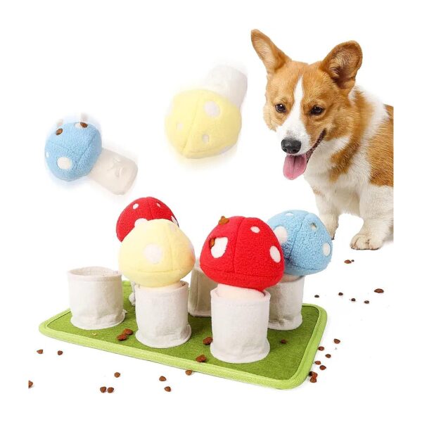 Dog Enrichment Toys with 6 Squeaky Mushrooms for Mentally Stimulating and Boredom Relief