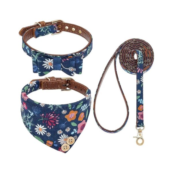 Dog Fashion Accessories Kit, Bow Tie and Bandana Collar Set, Leash