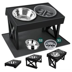 Dog Feeding Stand with 3 Heights and Slow Feeder Bowl for Reduced Neck Strain and Mess