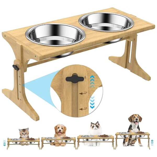 Dog Food and Water Bowl Set with Adjustable Height Feeder Stand for Small Dogs and Cats