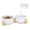 Dog Food and Water Bowl Set with Weighted Anti-Slip Wooden Stand and Ceramic Bowl