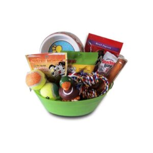 Dog Gift Basket with Collection of Treats, Toys and Fun Dog Supplies