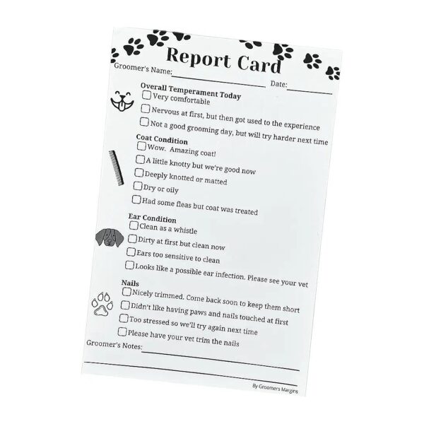 Dog Groomer Report Cards Pad of 100 Pages Expert Pet Health Evaluations Notes