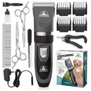 Dog Grooming Accessories Kit with Low Noise Clippers, Combs and Brush for Pet Grooming