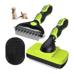 Dog Grooming Essentials with Deshedding Brush, Slicker Brush, and Comb for Cats and Dogs