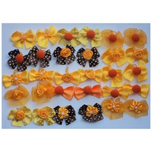 Dog Grooming Hair Bows 5 Inch Fall Collection Bright Orange Brown and Pom