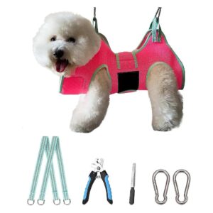 Dog Grooming Hammock for Small Dogs, Thick Fabric Neck Support, Velcro Strap Restraint