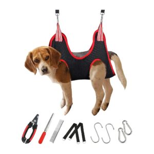 Dog Grooming Hammock with Nail File and Comb for Thorough Trimming