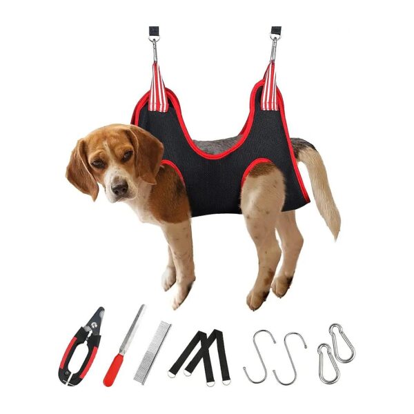 Dog Grooming Hammock with Nail File and Comb for Thorough Trimming