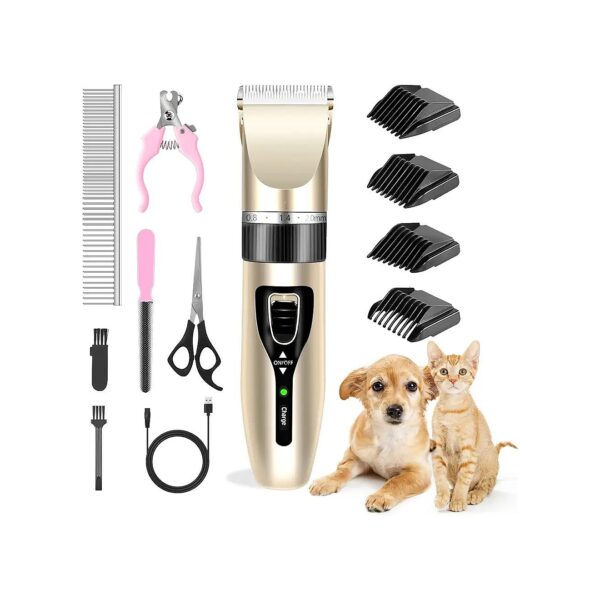 Dog Grooming Kit with Cordless Clippers, Guide Combs, and Nail Care Tools for Smooth Skin