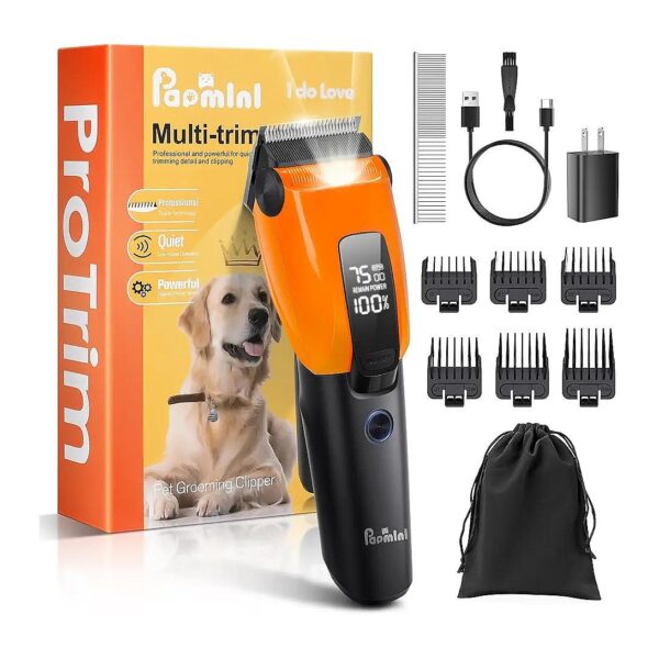 Dog Grooming Kit with LED Display and Heavy Duty Trimmer for All Coat Types and Long Hair