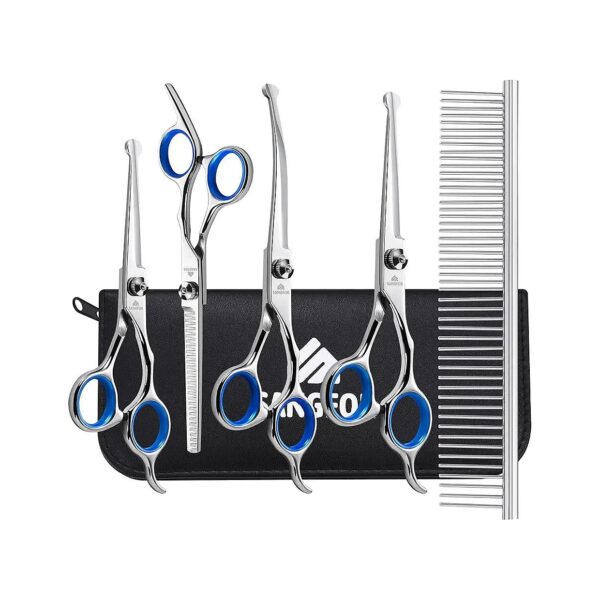 Dog Grooming Scissors Kit with 6 Essential Tools for Pet Owners and Professionals