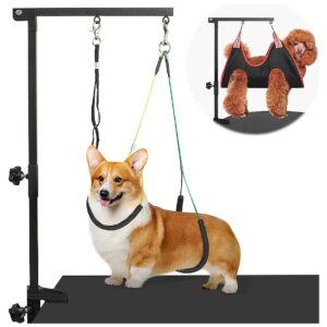 Dog Grooming Table Arm with Loop Noose and No-Sit Haunch Holders for Small to Medium Pets