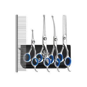 Dog Grooming Tools Kit with Adjustable Screw Scissors, Stainless Steel Clippers, and Th