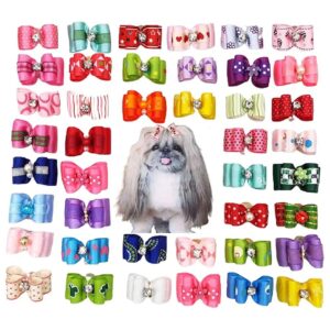 Dog Hair Bowknots with Rubber Bands and Artificial Diamonds Perfect for Small Breed Dogs