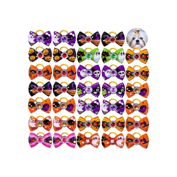 Dog Hair Bows with Rhinestones and Ribbon for Halloween Dog Fashion Accessories