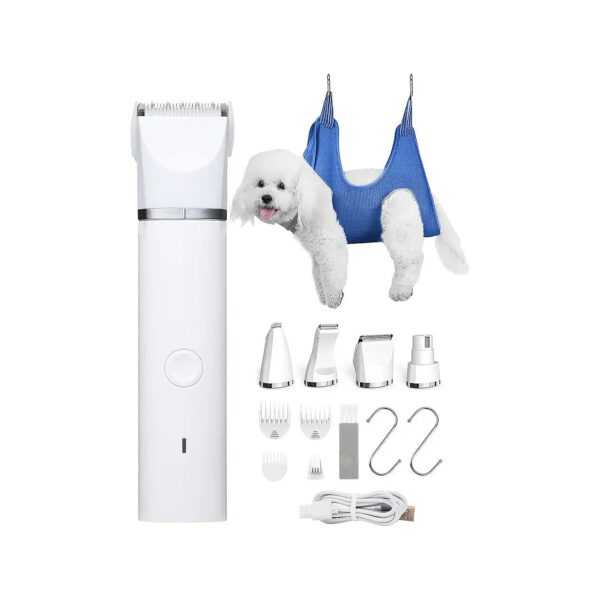 Dog Hair Trimming Kit with 4 Heads, Nail Grinder, and Hammock for Comfortable Grooming