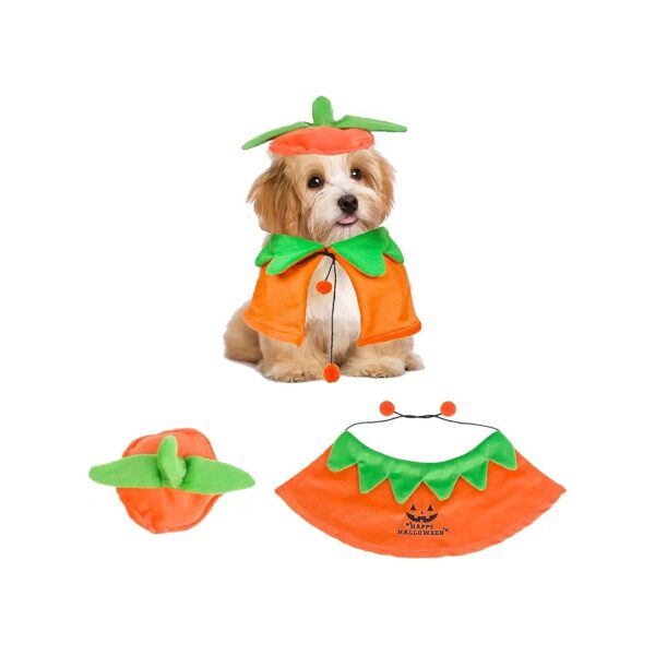 Dog Halloween Pumpkin Costumes with Pumpkin Cape and Hat for Small Medium Dogs