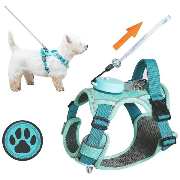 Dog Harness for Small Dogs up to 16lbs with Retractable Leash and Reflective Strip