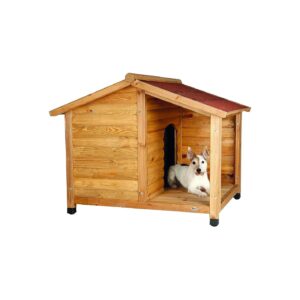 Dog House with Covered Porch and Hinged Roof for Small to Medium Dogs