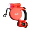 Dog Leash, Flashlight, and Poop Bags in One Red Nylon Reel for 15 Foot Walks