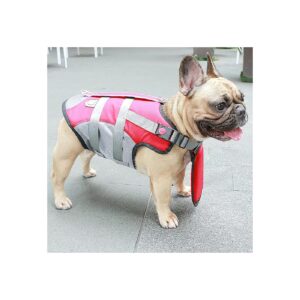 Dog Life Jacket for Medium French Bulldog Pug Swimming Vest with Floating Plate Red Color