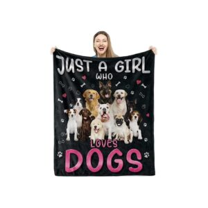 Dog Lover's Gift Idea, Soft Cozy Flannel Blanket with Cute Dogs for Kids, Black Color