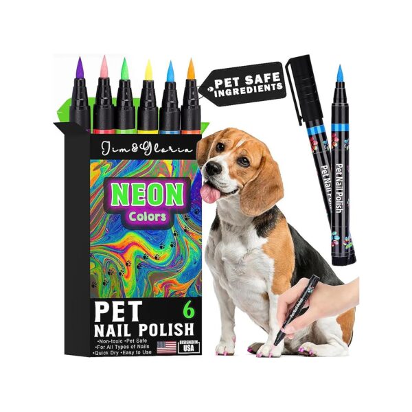 Dog Nail Art Kit with 6 Vibrant Neon Colors for Pets