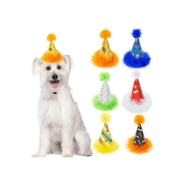 Dog Party Hats with Pompon for Dogs Cats Adjustable Pet Cone Hats Party Hats 6 Pack