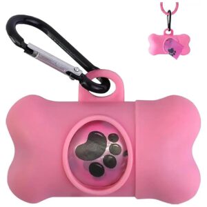 Dog Poop Bag Holder for Leashes with Carabiner Clip and 15 Pack of Lavender Scented Bags