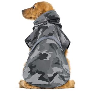 Dog Raincoat for Medium Large Dogs Grey M Waterproof Reflective Adjustable Poncho