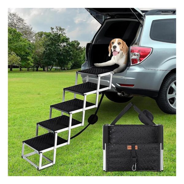 Dog Ramp for Cars SUVs Trucks Adjustable Aluminum 4 Steps Non-Slip Surface for Large Dogs