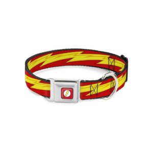 Dog Seatbelt Buckle Collar With Flash Bolt Stripe Reds Yellows 11 to 17 Inches