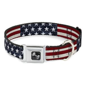 Dog Seatbelt Buckle Collar with Rustic Americana Stripes 11-17 Inches Wide