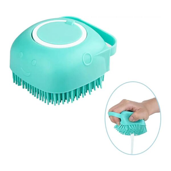 Dog Shampoo Brush with Soap Dispenser and Adjustable Loop Handle for Pet Bathing