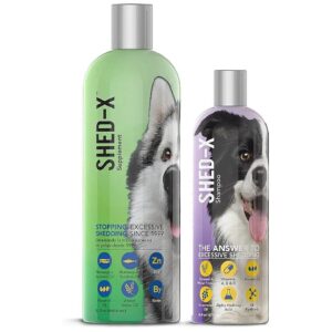 Dog Shed Control Supplement and Shampoo Bundle for Skin and Coat Health