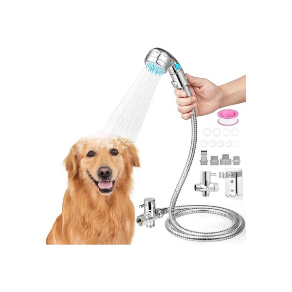 Dog Shower Attachment with Brush for Indoor and Outdoor Pet Bathing and Grooming