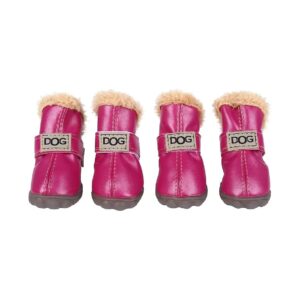 Dog Snow Boots Waterproof Paw Protectors Soft Rubber Sole Pink Size 5 for Small Dogs