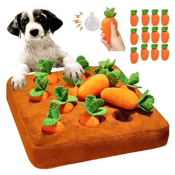 Dog Snuffle Mat with 12 Plush Carrots for Mental Stimulation and Puppy Brain Games